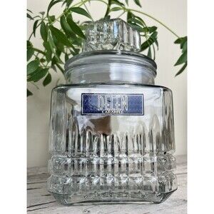 Vintage Delen Apothecary Clear Jar Cookie Candy Canister Tight Seal Retro Home